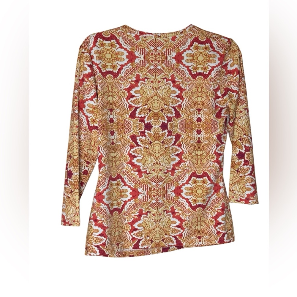 J.McLaughlin Catalina Cloth Mandala Print 3/4 Sleeve Top Coastal Grandma Size M - Picture 4 of 7